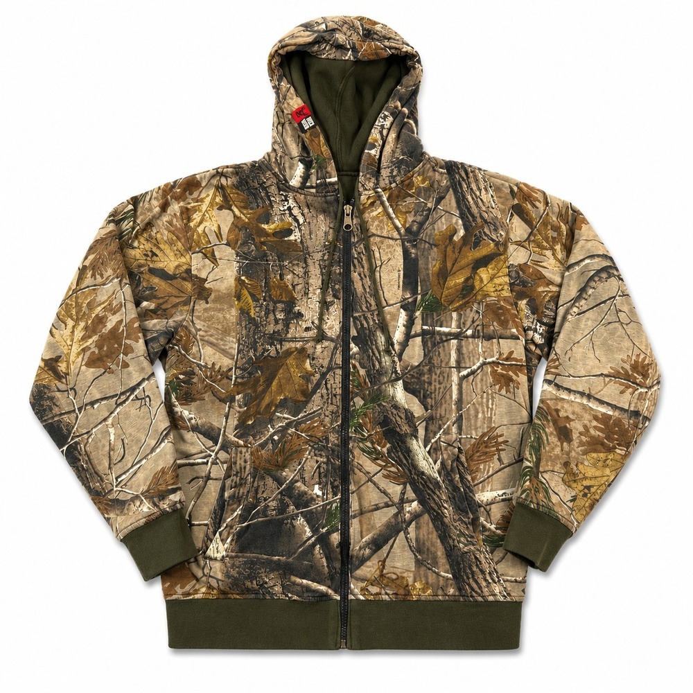 Buck Wear Reversible Hoodie Mens M Realtree Camo Full Zip Hunting Jacket